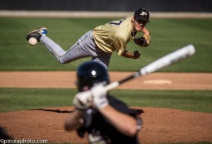 Patrick Kenney pitches in the fall series at Alexander Field
